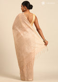 Beige Woven Stripes Linen Saree - Taashi