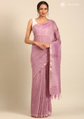 Violet Woven Stripes Linen Saree - Taashi