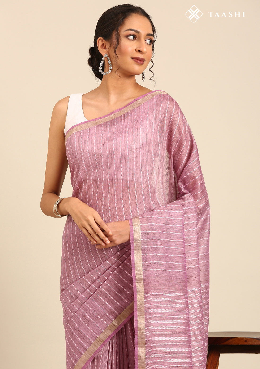 Violet Woven Stripes Linen Saree