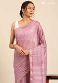 Violet Woven Stripes Linen Saree - Taashi