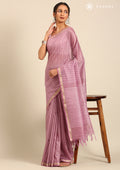 Violet Woven Stripes Linen Saree - Taashi