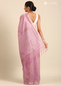 Violet Woven Stripes Linen Saree - Taashi