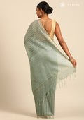 Sage Green Woven Stripes Linen Saree - Taashi