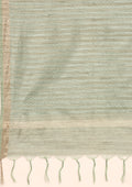 Sage Green Woven Stripes Linen Saree - Taashi