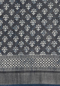 Indigo Color Block Printed Linen Saree - Taashi