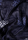 Navy Blue Color Block Printed Batik Pattern Linen Saree - Taashi