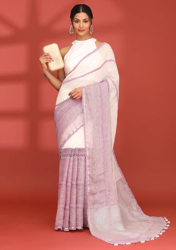 White Linen Woven Saree