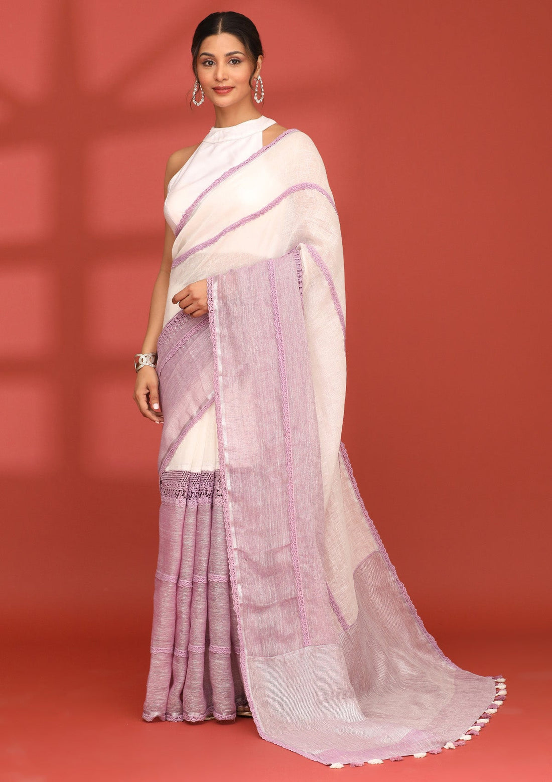 White Linen Woven Saree