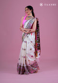 Cream Thread-Woven Floral Pattern Linen Saree - Taashi