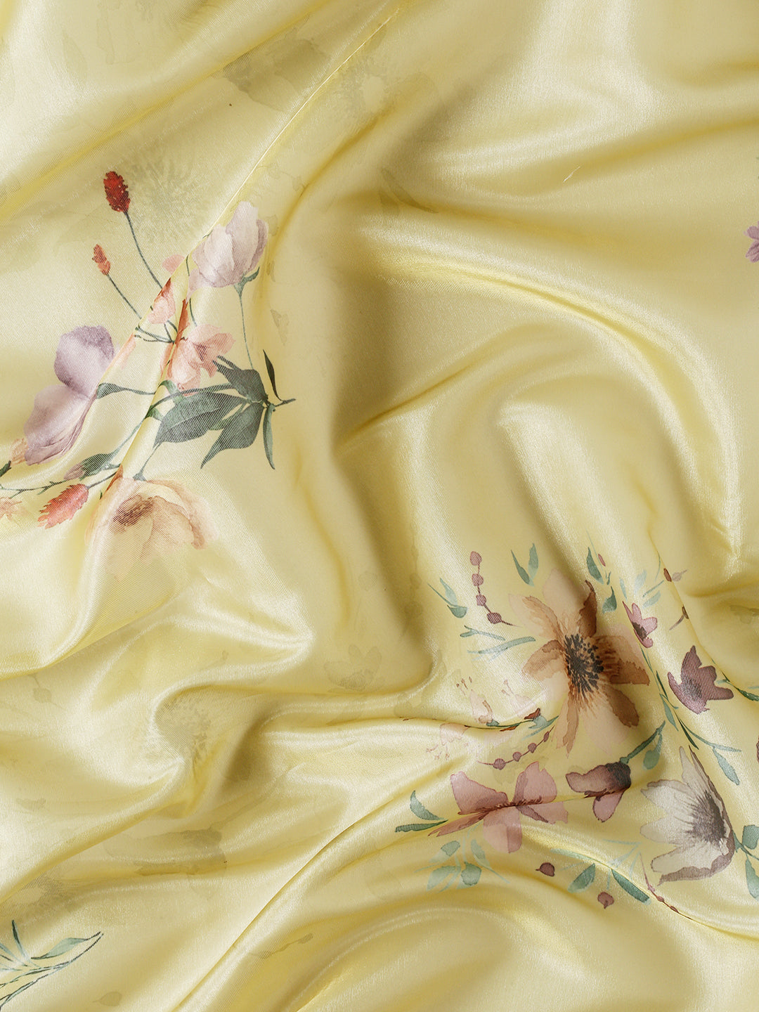 Metallic Yellow And Peach Floral Printed Organza Saree