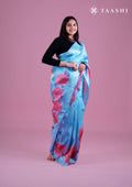 Powder Blue Semi-Organza Saree With Floral Pattern - Taashi
