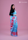 Powder Blue Semi-Organza Saree With Floral Pattern - Taashi