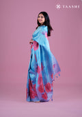 Powder Blue Semi-Organza Saree With Floral Pattern - Taashi