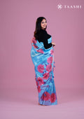 Powder Blue Semi-Organza Saree With Floral Pattern - Taashi