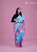 Powder Blue Semi-Organza Saree With Floral Pattern - Taashi