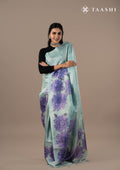 Pastel Blue Bold Floral Organza Saree - Taashi