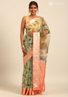 Mint Green Organza Pichwai Printed Saree
