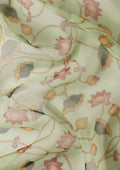 Dusty Peach And Green Nature InspiRed Printed Organza Saree - Taashi