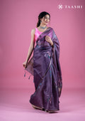 Mauve Floral Printed Organza Saree - Taashi
