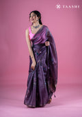 Mauve Floral Printed Organza Saree - Taashi