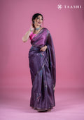 Mauve Floral Printed Organza Saree - Taashi