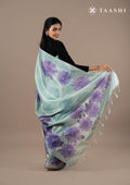 Pastel Blue Bold Floral Organza Saree - Taashi