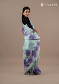 Pastel Blue Bold Floral Organza Saree - Taashi