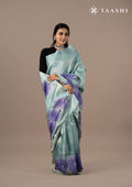Pastel Blue Bold Floral Organza Saree - Taashi
