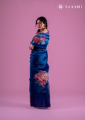 Midnight Blue Semi-Organza Saree With Floral Embroidery - Taashi
