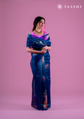 Midnight Blue Semi-Organza Saree With Floral Embroidery - Taashi