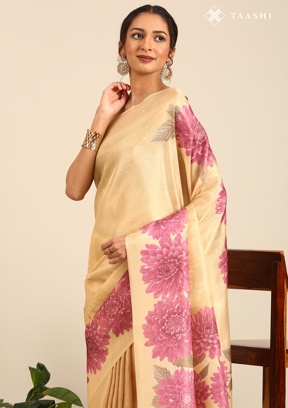 Pastel Yellow Bold Floral Organza Saree