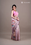 Beige Floral Printed And EmbroideRed Organza Saree - Taashi