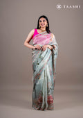 Pista Green Floral Printed And EmbroideRed Organza Saree - Taashi
