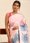 Pastel Pink Bold Floral Organza Saree - Taashi