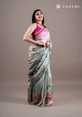 Pista Green Floral Printed And EmbroideRed Organza Saree - Taashi