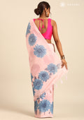 Pastel Pink Bold Floral Organza Saree - Taashi