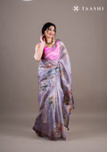 Mauve Floral Printed And EmbroideRed Organza Saree - Taashi