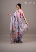 Mauve Floral Printed And EmbroideRed Organza Saree - Taashi