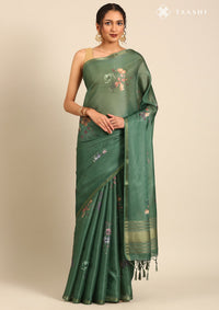 Forest Green Organza Contemporary Printed Saree