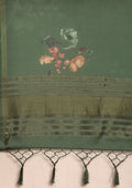 Dark Green Floral Printed Organza Saree - Taashi