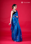 Dusty Blue Floral Printed Organza Saree - Taashi