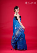 Dusty Blue Floral Printed Organza Saree - Taashi