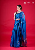 Dusty Blue Floral Printed Organza Saree - Taashi
