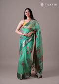 Pastel Green Floral Printed Organza Saree - Taashi