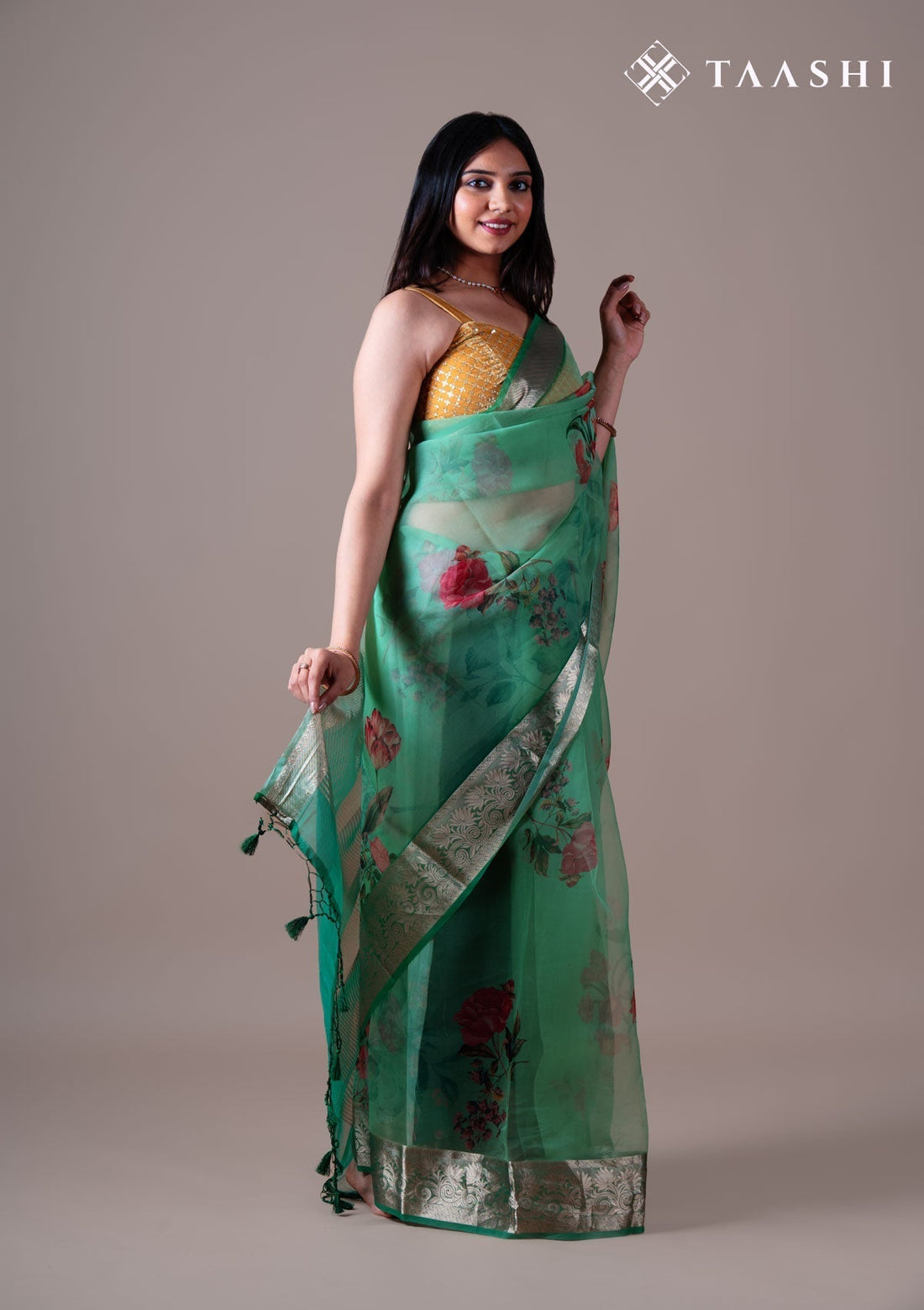 Mint Green Organza Contemporary Printed Saree