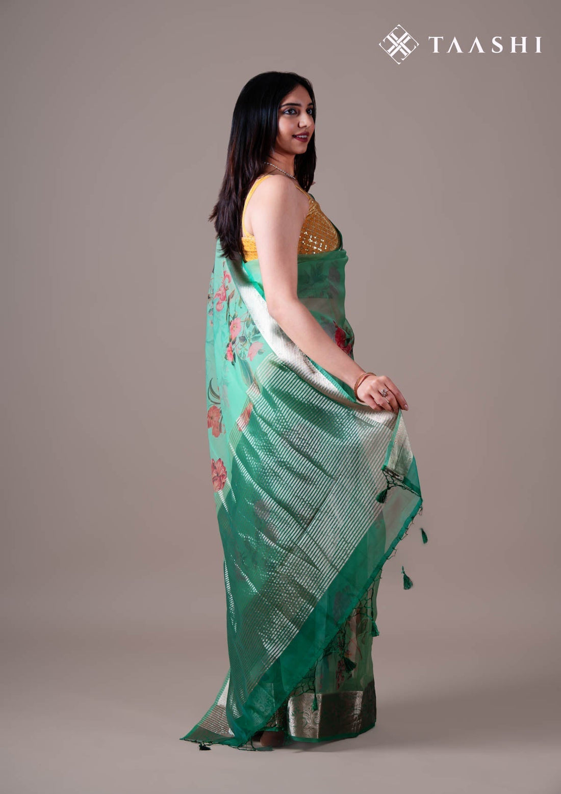 Mint Green Organza Contemporary Printed Saree