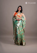 Pista Green Floral Printed Organza Saree - Taashi