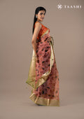 Dusty Pink And Green Nature InspiRed Printed Organza Saree - Taashi
