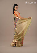 Dusty Pink And Green Nature InspiRed Printed Organza Saree - Taashi