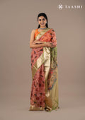 Dusty Pink And Green Nature InspiRed Printed Organza Saree - Taashi